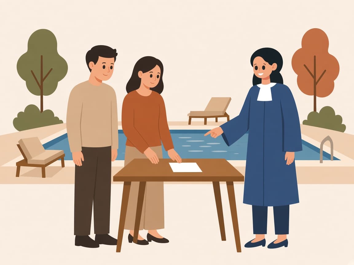 Site sakinleri boş oy pusulasıyla toplantıda, yanında avukat