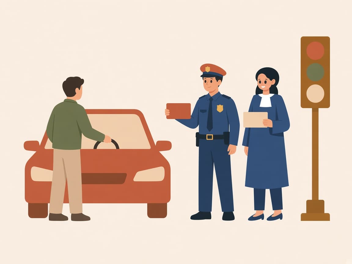 Sürücü, trafik görevlisi ve avukat boş ceza tutanağının başında